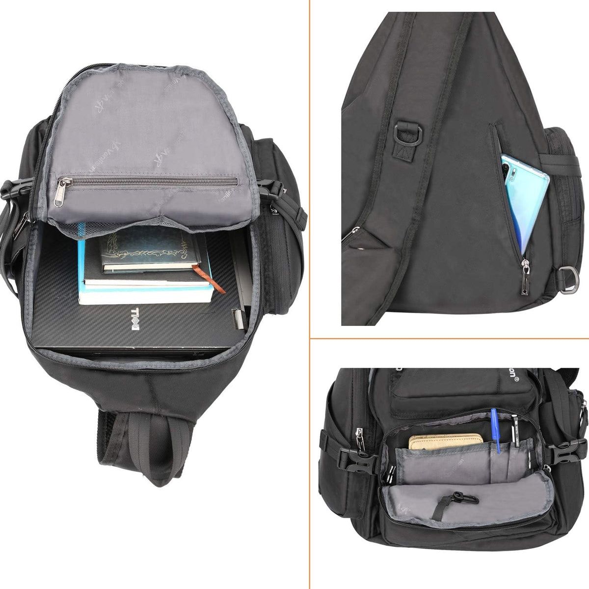 Crossbody Sling Bag Backpack for Men & Women Large Fits 13" Laptop Tablets Black