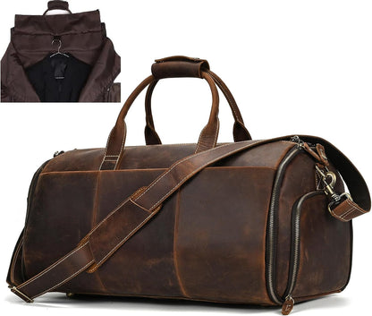 Men's Carry On Garment Bag, Convertible Garment Bag Full Grain Leather Duffle Bags with Shoe Pouch, 2 in 1 Hanging Suitcase Suit Travel Bags