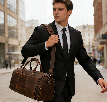 Men's Carry On Garment Bag, Convertible Garment Bag Full Grain Leather Duffle Bags with Shoe Pouch, 2 in 1 Hanging Suitcase Suit Travel Bags