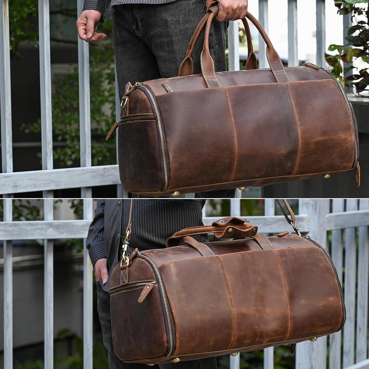 Men's Carry On Garment Bag, Convertible Garment Bag Full Grain Leather Duffle Bags with Shoe Pouch, 2 in 1 Hanging Suitcase Suit Travel Bags
