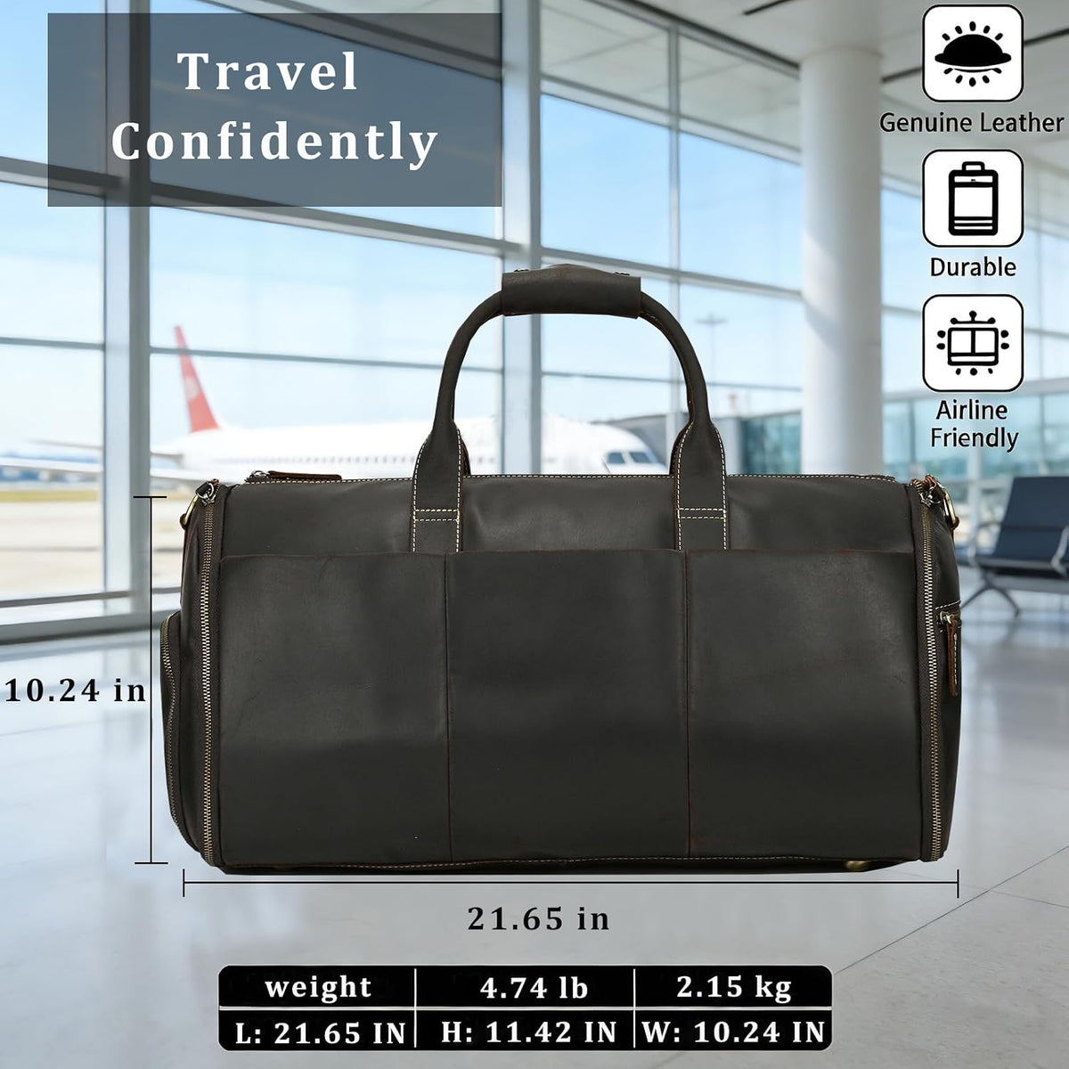 Men's Carry On Garment Bag, Convertible Garment Bag Full Grain Leather Duffle Bags with Shoe Pouch, 2 in 1 Hanging Suitcase Suit Travel Bags