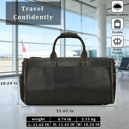 Men's Carry On Garment Bag, Convertible Garment Bag Full Grain Leather Duffle Bags with Shoe Pouch, 2 in 1 Hanging Suitcase Suit Travel Bags