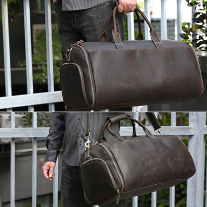 Men's Carry On Garment Bag, Convertible Garment Bag Full Grain Leather Duffle Bags with Shoe Pouch, 2 in 1 Hanging Suitcase Suit Travel Bags