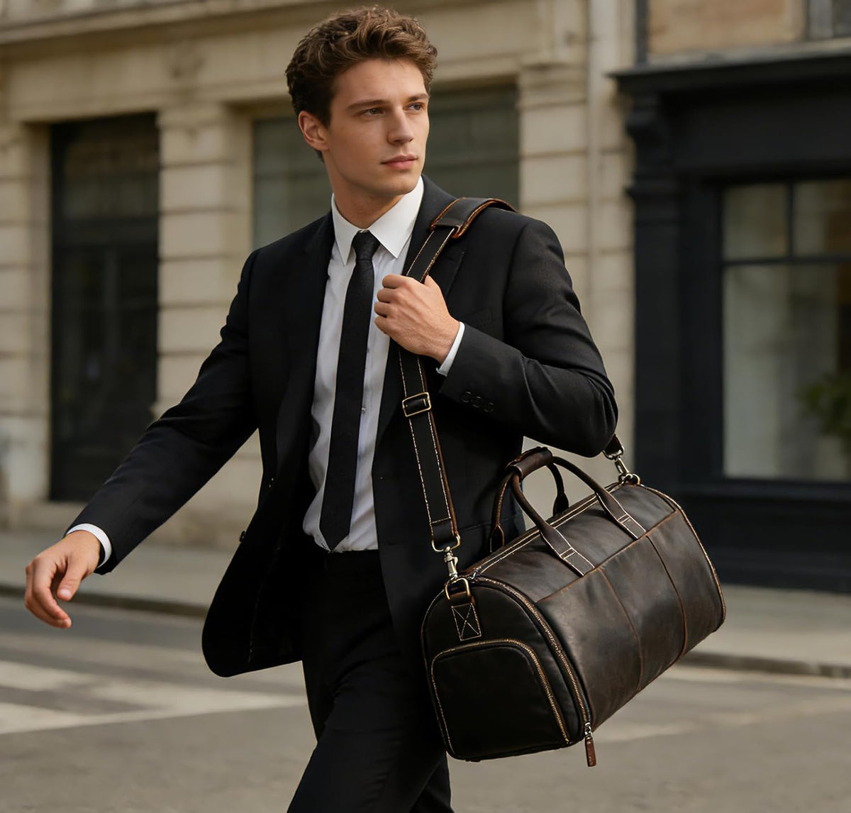 Men's Carry On Garment Bag, Convertible Garment Bag Full Grain Leather Duffle Bags with Shoe Pouch, 2 in 1 Hanging Suitcase Suit Travel Bags