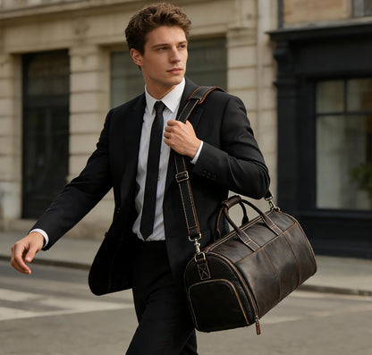 Men's Carry On Garment Bag, Convertible Garment Bag Full Grain Leather Duffle Bags with Shoe Pouch, 2 in 1 Hanging Suitcase Suit Travel Bags