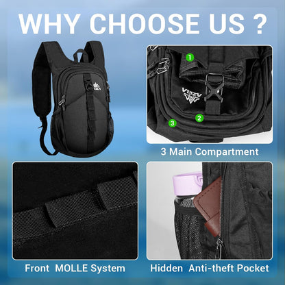 16L Ultra-Lightweight Foldable Waterproof Hiking Backpack For Women Men Small Backpack For Hiking Commuting Travel, Black