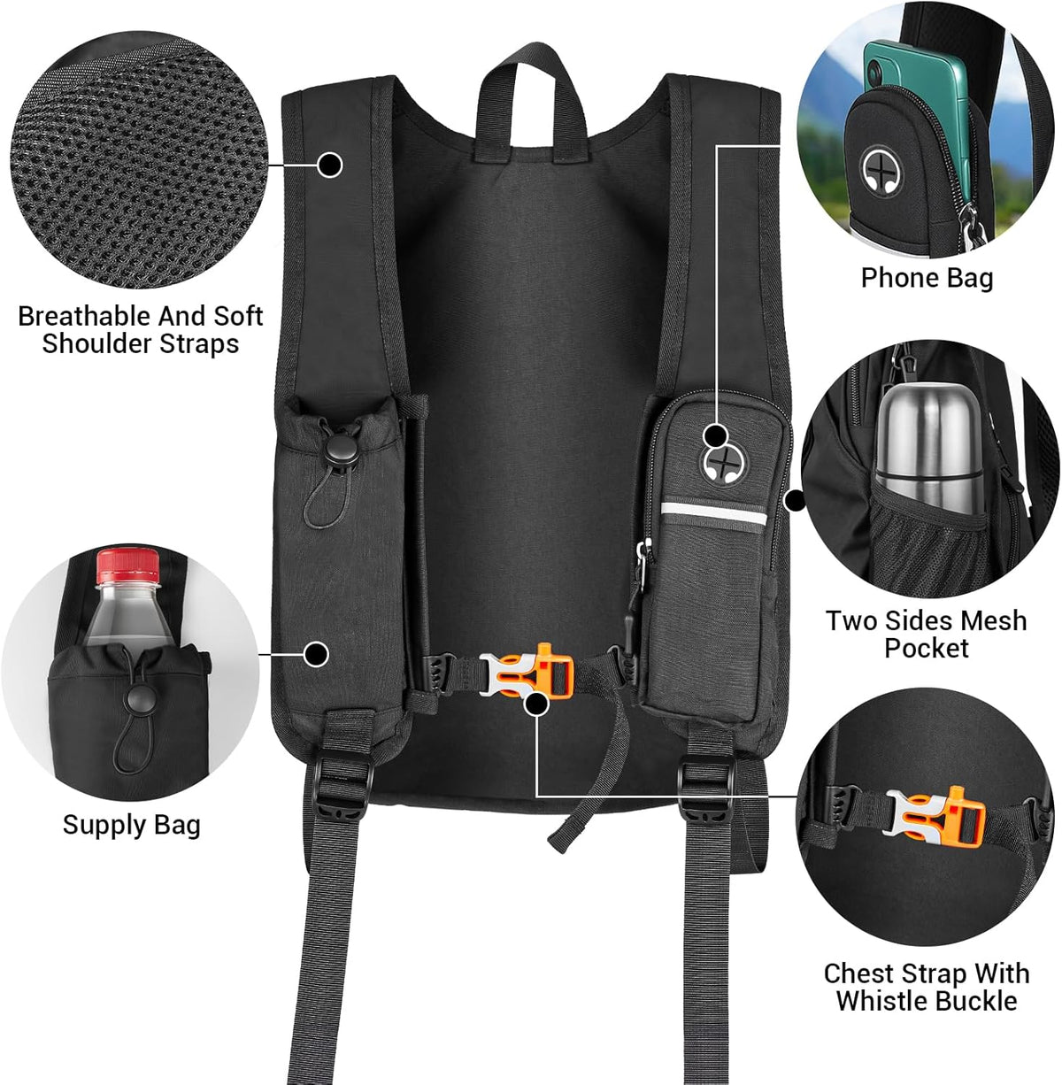 16L Ultra-Lightweight Foldable Waterproof Hiking Backpack For Women Men Small Backpack For Hiking Commuting Travel, Black