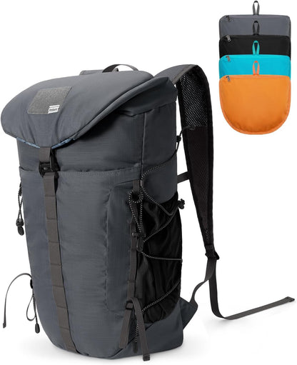 Hiking Backpack 30L Lightweight Packable Backpack for Travel, Water Resistant Foldable Daypack for Women Men, Gray