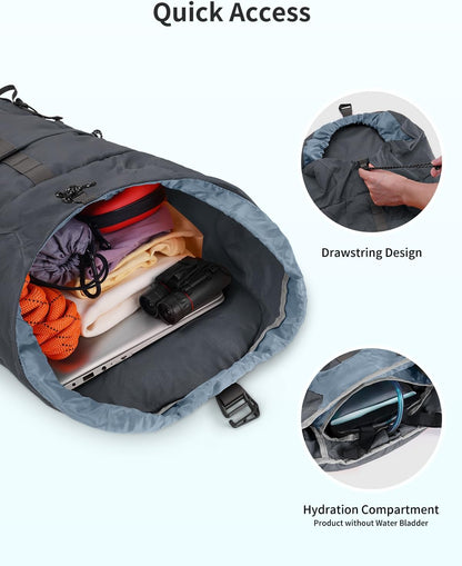 Hiking Backpack 30L Lightweight Packable Backpack for Travel, Water Resistant Foldable Daypack for Women Men, Gray
