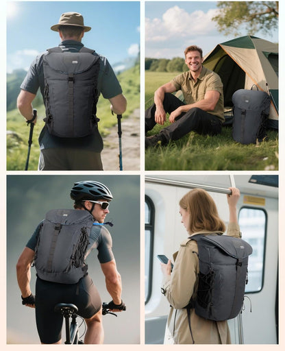 Hiking Backpack 30L Lightweight Packable Backpack for Travel, Water Resistant Foldable Daypack for Women Men, Gray