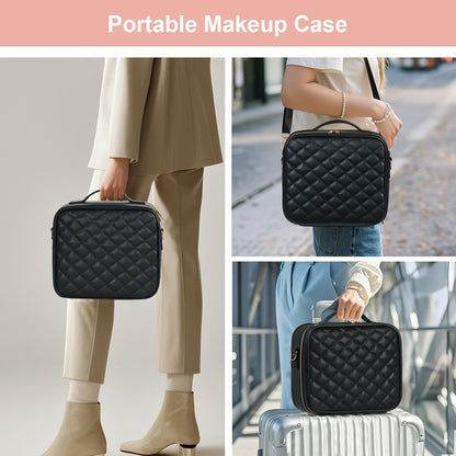 Makeup Case with LED Light Mirror,12 Inch Professional Portable Travel Cosmetic Organizer Bag with Adjustable Dividers, USB Charging, Large Capacity, Ideal for Travel, Gift for Women Girls