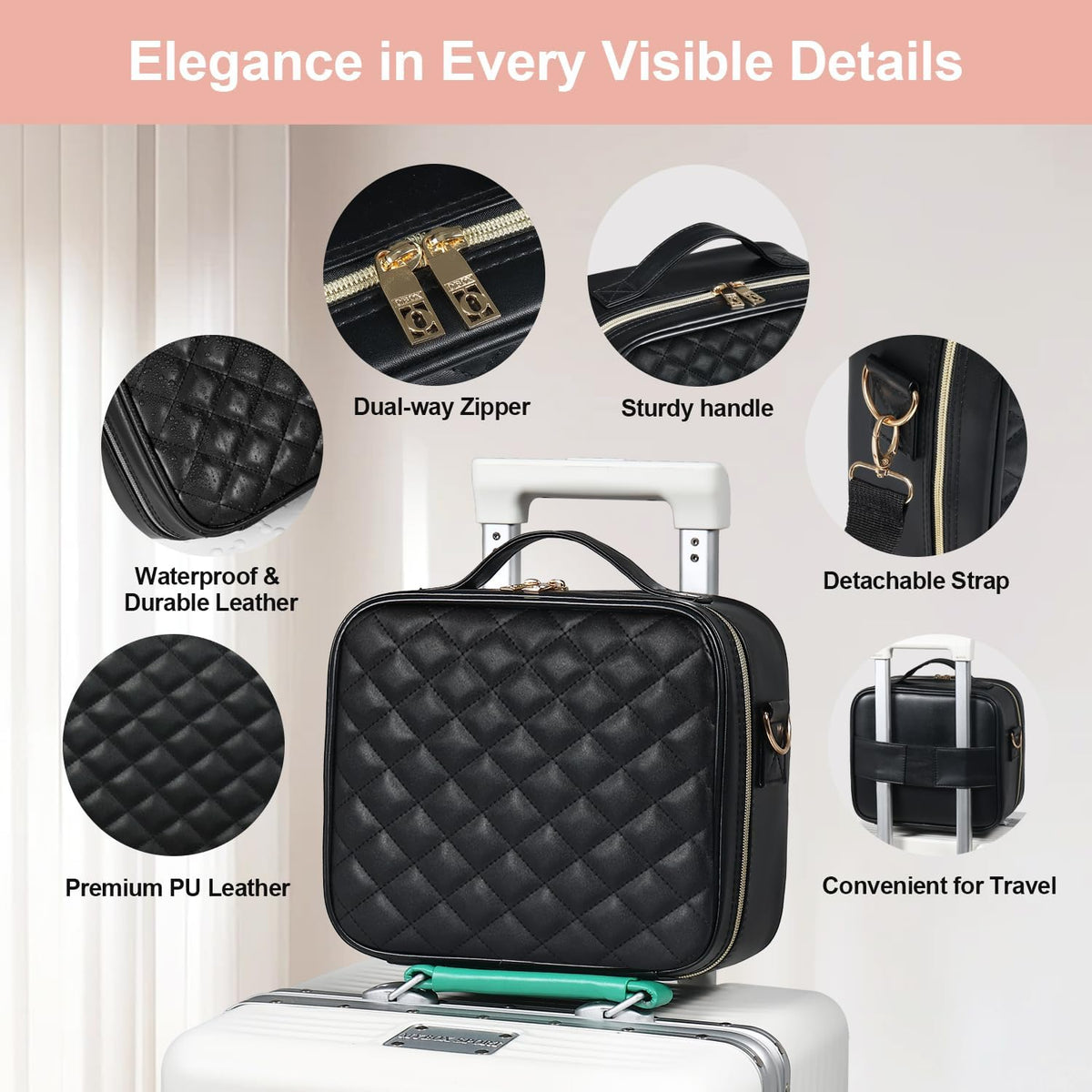 Makeup Case with LED Light Mirror,12 Inch Professional Portable Travel Cosmetic Organizer Bag with Adjustable Dividers, USB Charging, Large Capacity, Ideal for Travel, Gift for Women Girls