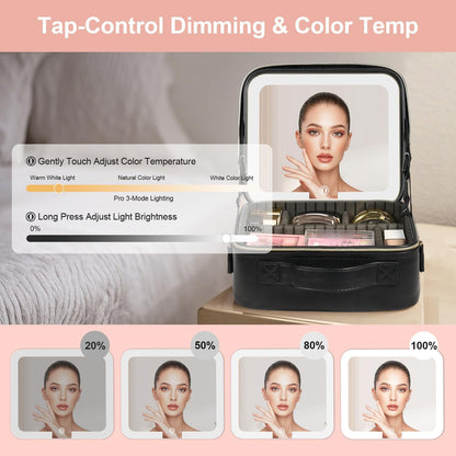 Makeup Case with LED Light Mirror,12 Inch Professional Portable Travel Cosmetic Organizer Bag with Adjustable Dividers, USB Charging, Large Capacity, Ideal for Travel, Gift for Women Girls