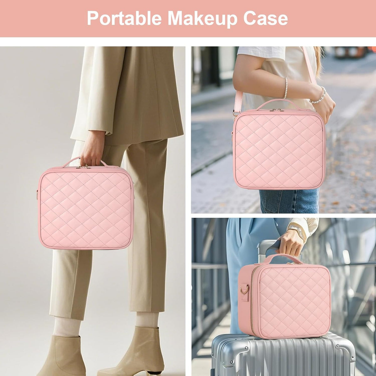 Makeup Case with LED Light Mirror,12 Inch Professional Portable Travel Cosmetic Organizer Bag with Adjustable Dividers, USB Charging, Large Capacity, Ideal for Travel, Gift for Women Girls