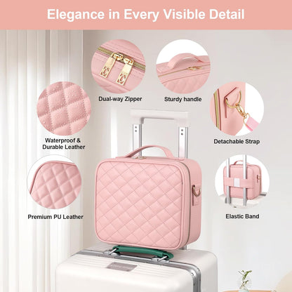 Makeup Case with LED Light Mirror,12 Inch Professional Portable Travel Cosmetic Organizer Bag with Adjustable Dividers, USB Charging, Large Capacity, Ideal for Travel, Gift for Women Girls