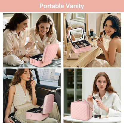 Makeup Case with LED Light Mirror,12 Inch Professional Portable Travel Cosmetic Organizer Bag with Adjustable Dividers, USB Charging, Large Capacity, Ideal for Travel, Gift for Women Girls