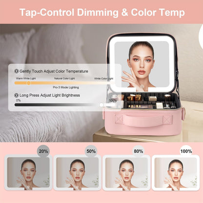 Makeup Case with LED Light Mirror,12 Inch Professional Portable Travel Cosmetic Organizer Bag with Adjustable Dividers, USB Charging, Large Capacity, Ideal for Travel, Gift for Women Girls