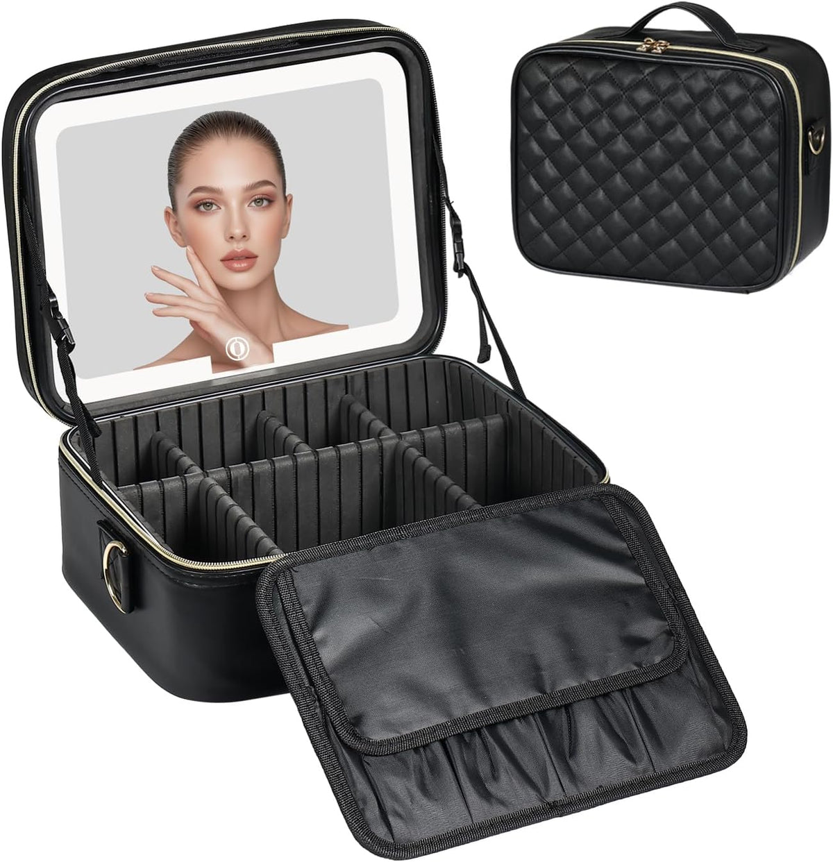 Makeup Case with LED Light Mirror,12 Inch Professional Portable Travel Cosmetic Organizer Bag with Adjustable Dividers, USB Charging, Large Capacity, Ideal for Travel, Gift for Women Girls