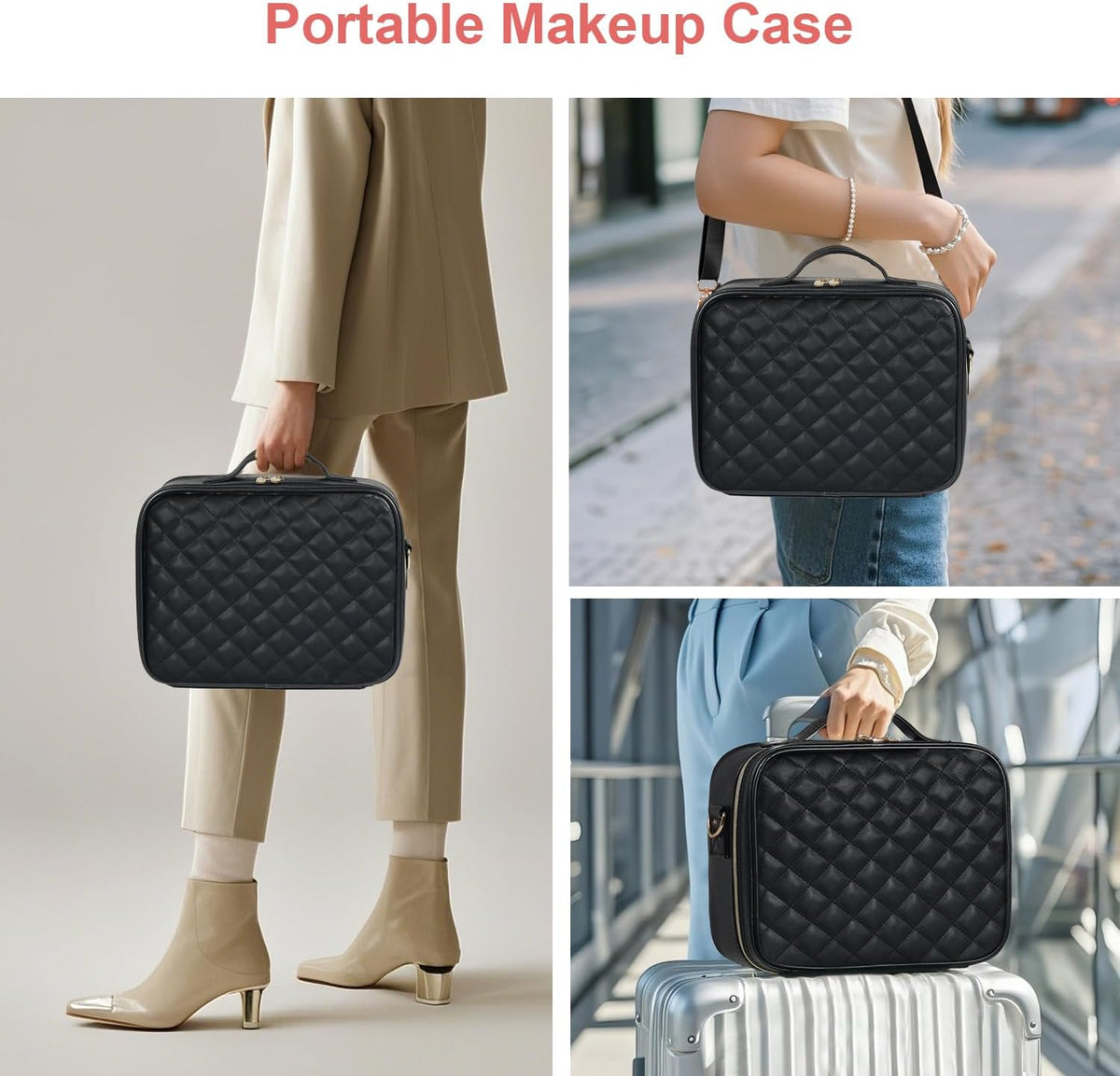 Makeup Case with LED Light Mirror,12 Inch Professional Portable Travel Cosmetic Organizer Bag with Adjustable Dividers, USB Charging, Large Capacity, Ideal for Travel, Gift for Women Girls