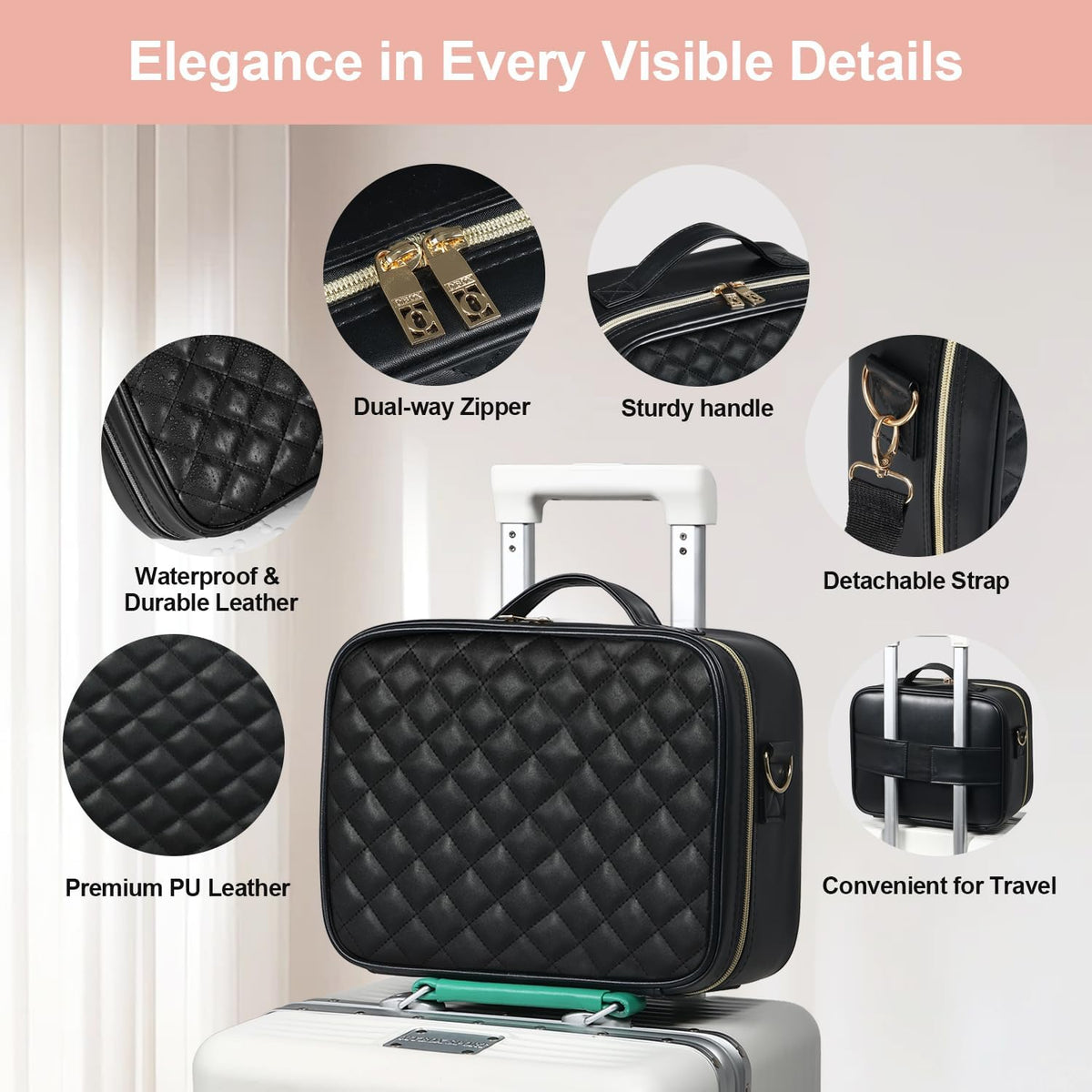 Makeup Case with LED Light Mirror,12 Inch Professional Portable Travel Cosmetic Organizer Bag with Adjustable Dividers, USB Charging, Large Capacity, Ideal for Travel, Gift for Women Girls