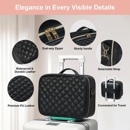 Makeup Case with LED Light Mirror,12 Inch Professional Portable Travel Cosmetic Organizer Bag with Adjustable Dividers, USB Charging, Large Capacity, Ideal for Travel, Gift for Women Girls