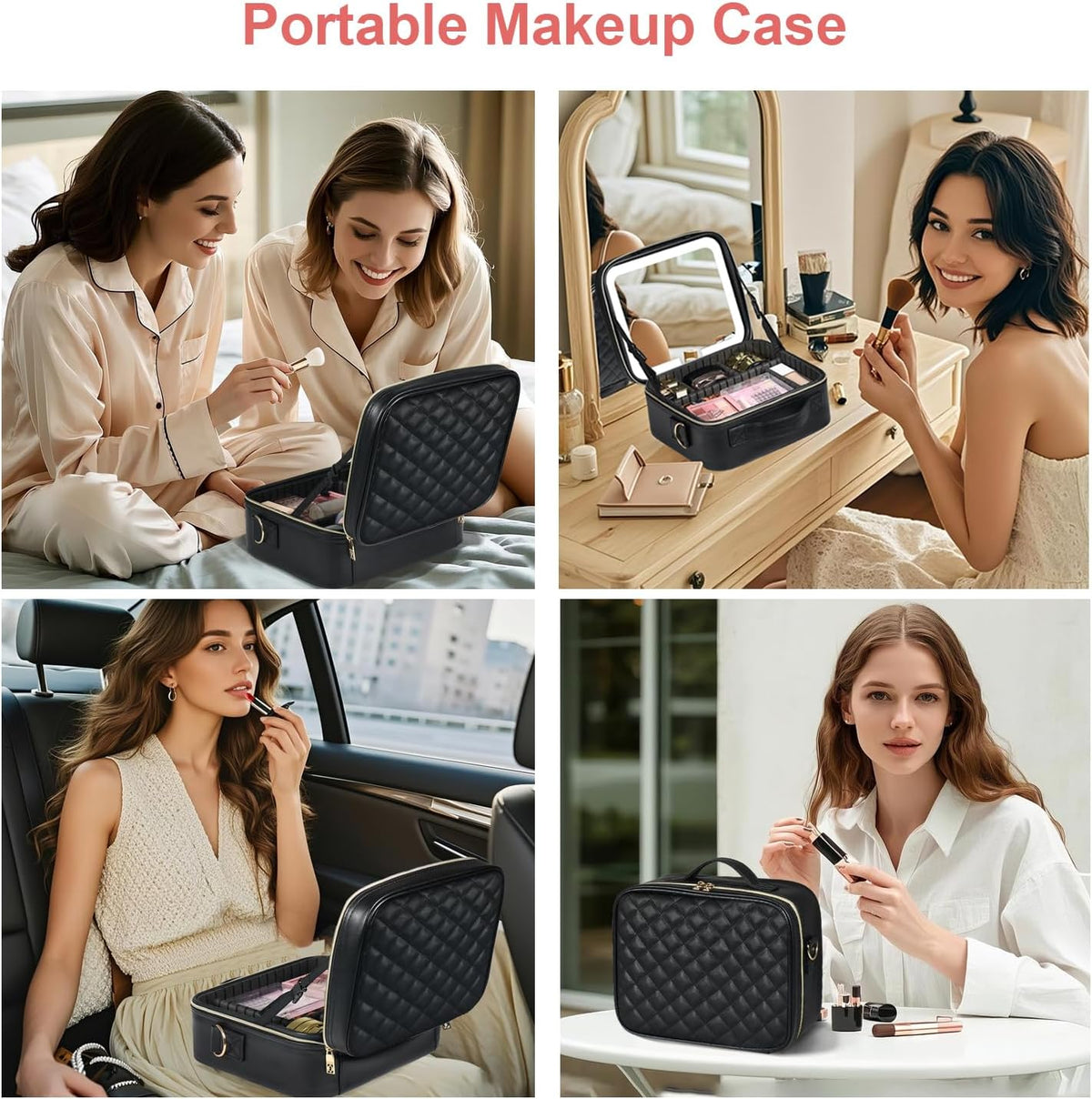 Makeup Case with LED Light Mirror,12 Inch Professional Portable Travel Cosmetic Organizer Bag with Adjustable Dividers, USB Charging, Large Capacity, Ideal for Travel, Gift for Women Girls