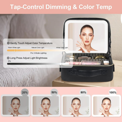 Makeup Case with LED Light Mirror,12 Inch Professional Portable Travel Cosmetic Organizer Bag with Adjustable Dividers, USB Charging, Large Capacity, Ideal for Travel, Gift for Women Girls