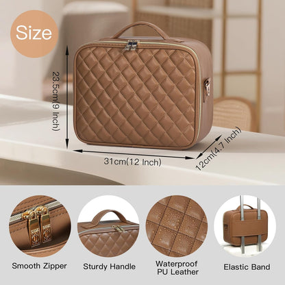 Makeup Case with LED Light Mirror,12 Inch Professional Portable Travel Cosmetic Organizer Bag with Adjustable Dividers, USB Charging, Large Capacity, Ideal for Travel, Gift for Women Girls
