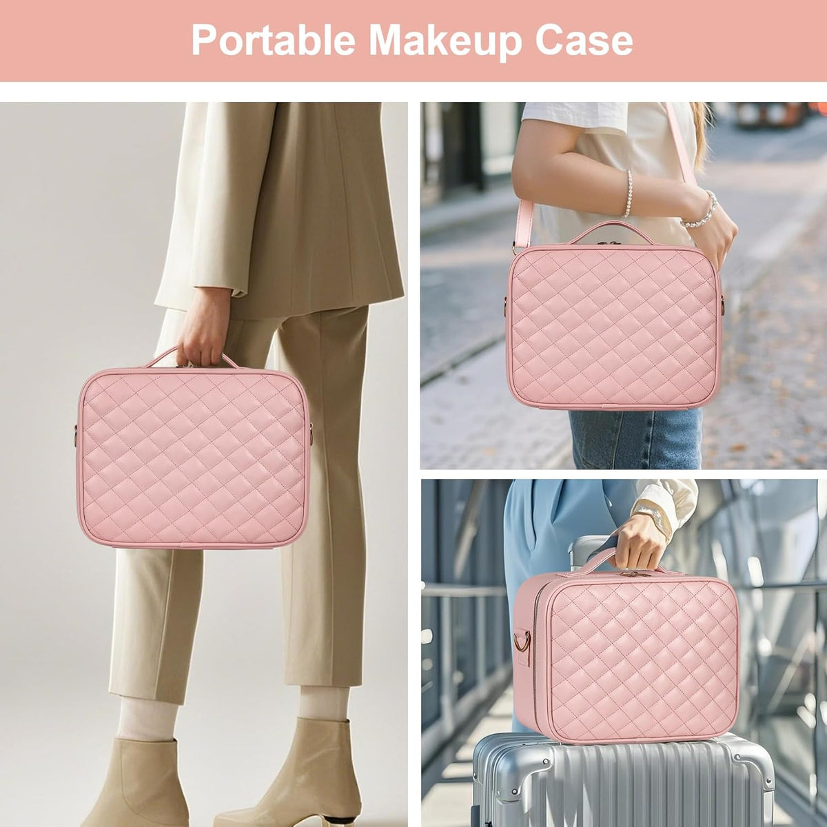 Makeup Case with LED Light Mirror,12 Inch Professional Portable Travel Cosmetic Organizer Bag with Adjustable Dividers, USB Charging, Large Capacity, Ideal for Travel, Gift for Women Girls