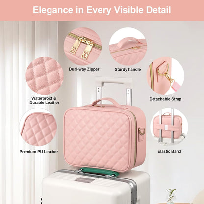 Makeup Case with LED Light Mirror,12 Inch Professional Portable Travel Cosmetic Organizer Bag with Adjustable Dividers, USB Charging, Large Capacity, Ideal for Travel, Gift for Women Girls