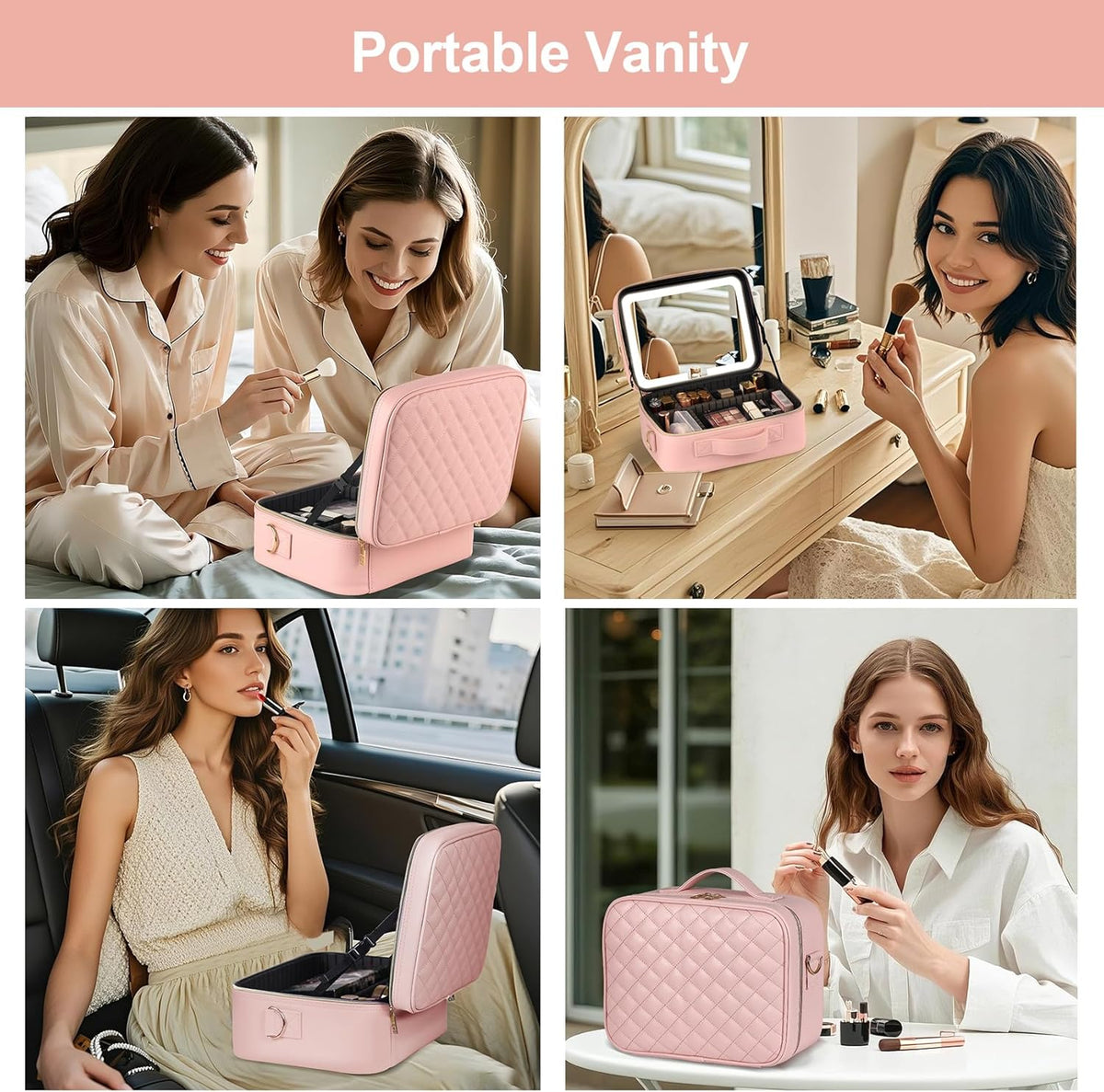 Makeup Case with LED Light Mirror,12 Inch Professional Portable Travel Cosmetic Organizer Bag with Adjustable Dividers, USB Charging, Large Capacity, Ideal for Travel, Gift for Women Girls