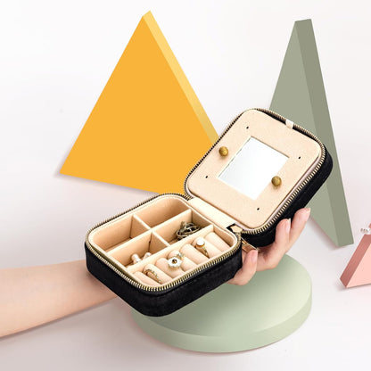 Travel Velvet Jewelry Box with Mirror, Mini Gifts Case for Women Girls, Small Portable Organizer Boxes for Rings Earrings Necklaces Bracelets