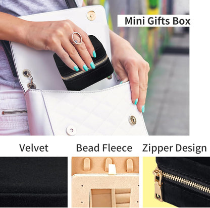 Travel Velvet Jewelry Box with Mirror, Mini Gifts Case for Women Girls, Small Portable Organizer Boxes for Rings Earrings Necklaces Bracelets
