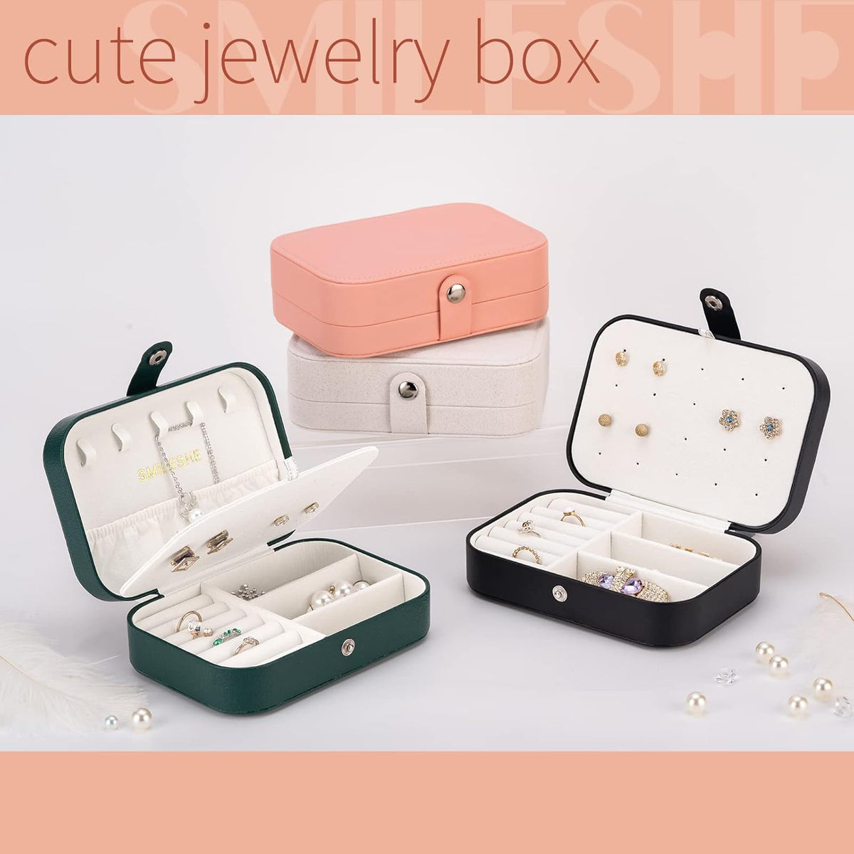 Travel Velvet Jewelry Box with Mirror, Mini Gifts Case for Women Girls, Small Portable Organizer Boxes for Rings Earrings Necklaces Bracelets
