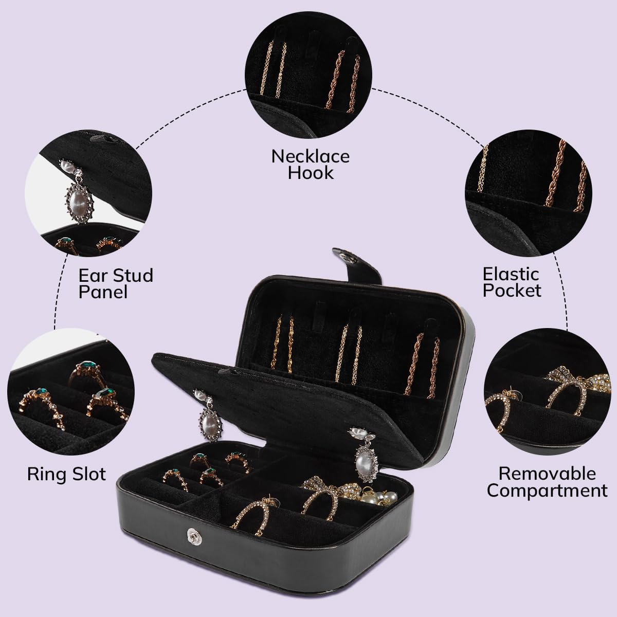 Travel Velvet Jewelry Box with Mirror, Mini Gifts Case for Women Girls, Small Portable Organizer Boxes for Rings Earrings Necklaces Bracelets