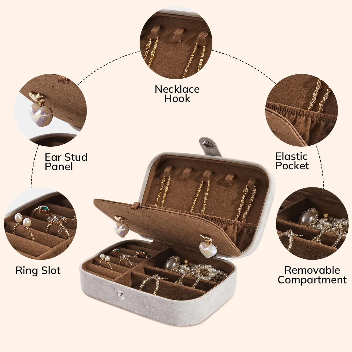 Travel Velvet Jewelry Box with Mirror, Mini Gifts Case for Women Girls, Small Portable Organizer Boxes for Rings Earrings Necklaces Bracelets