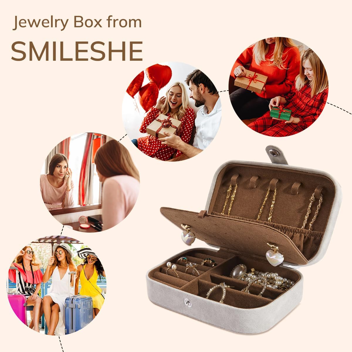 Travel Velvet Jewelry Box with Mirror, Mini Gifts Case for Women Girls, Small Portable Organizer Boxes for Rings Earrings Necklaces Bracelets