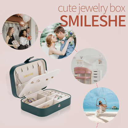 Travel Velvet Jewelry Box with Mirror, Mini Gifts Case for Women Girls, Small Portable Organizer Boxes for Rings Earrings Necklaces Bracelets