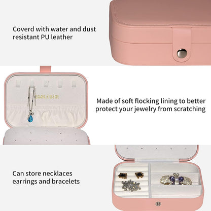 Travel Velvet Jewelry Box with Mirror, Mini Gifts Case for Women Girls, Small Portable Organizer Boxes for Rings Earrings Necklaces Bracelets