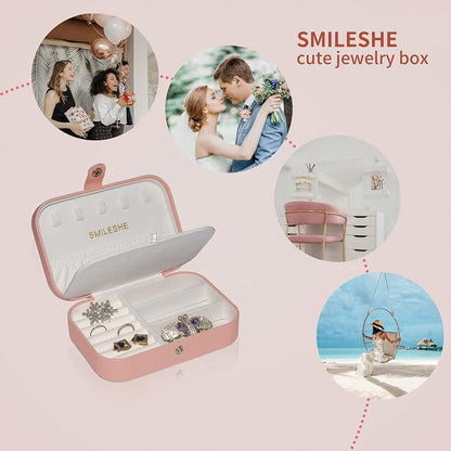 Travel Velvet Jewelry Box with Mirror, Mini Gifts Case for Women Girls, Small Portable Organizer Boxes for Rings Earrings Necklaces Bracelets