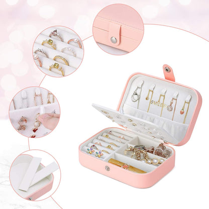Travel Velvet Jewelry Box with Mirror, Mini Gifts Case for Women Girls, Small Portable Organizer Boxes for Rings Earrings Necklaces Bracelets