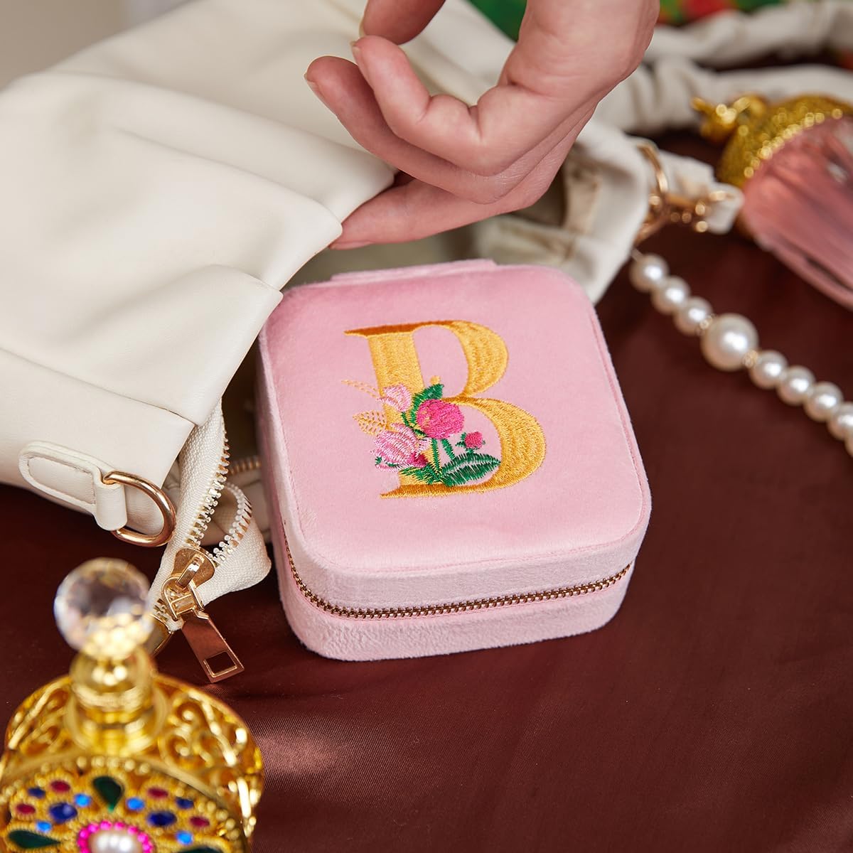 Travel Velvet Jewelry Box with Mirror, Mini Gifts Case for Women Girls, Small Portable Organizer Boxes for Rings Earrings Necklaces Bracelets
