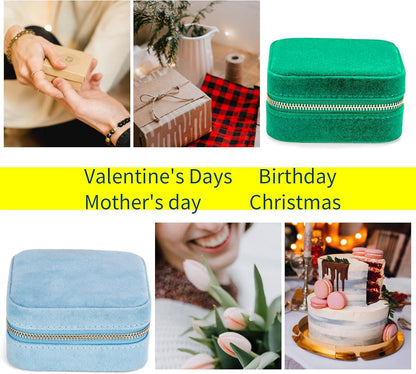 Travel Velvet Jewelry Box with Mirror, Mini Gifts Case for Women Girls, Small Portable Organizer Boxes for Rings Earrings Necklaces Bracelets