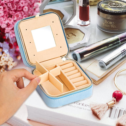 Travel Velvet Jewelry Box with Mirror, Mini Gifts Case for Women Girls, Small Portable Organizer Boxes for Rings Earrings Necklaces Bracelets