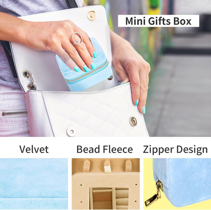 Travel Velvet Jewelry Box with Mirror, Mini Gifts Case for Women Girls, Small Portable Organizer Boxes for Rings Earrings Necklaces Bracelets