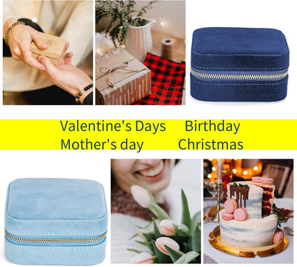 Travel Velvet Jewelry Box with Mirror, Mini Gifts Case for Women Girls, Small Portable Organizer Boxes for Rings Earrings Necklaces Bracelets