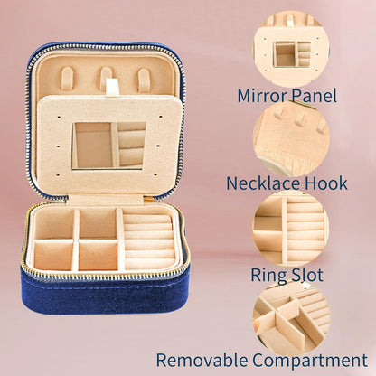 Travel Velvet Jewelry Box with Mirror, Mini Gifts Case for Women Girls, Small Portable Organizer Boxes for Rings Earrings Necklaces Bracelets