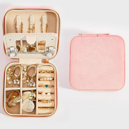 Travel Velvet Jewelry Box with Mirror, Mini Gifts Case for Women Girls, Small Portable Organizer Boxes for Rings Earrings Necklaces Bracelets