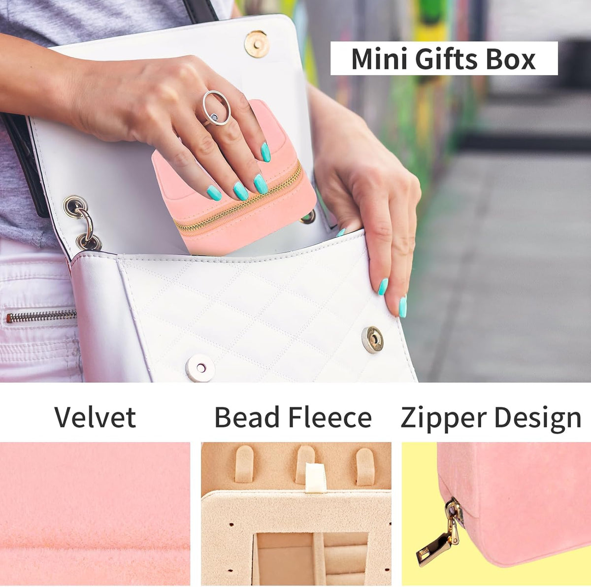Travel Velvet Jewelry Box with Mirror, Mini Gifts Case for Women Girls, Small Portable Organizer Boxes for Rings Earrings Necklaces Bracelets