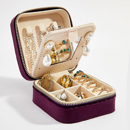 Travel Velvet Jewelry Box with Mirror, Mini Gifts Case for Women Girls, Small Portable Organizer Boxes for Rings Earrings Necklaces Bracelets
